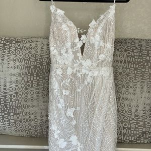 Galina signature beaded plunge wedding dress with high slit